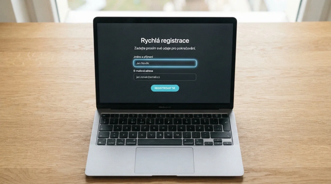 Registrační formulář krypto kasina se dvěma poli — e-mail a heslo — bez kolonky pro občanský průkaz