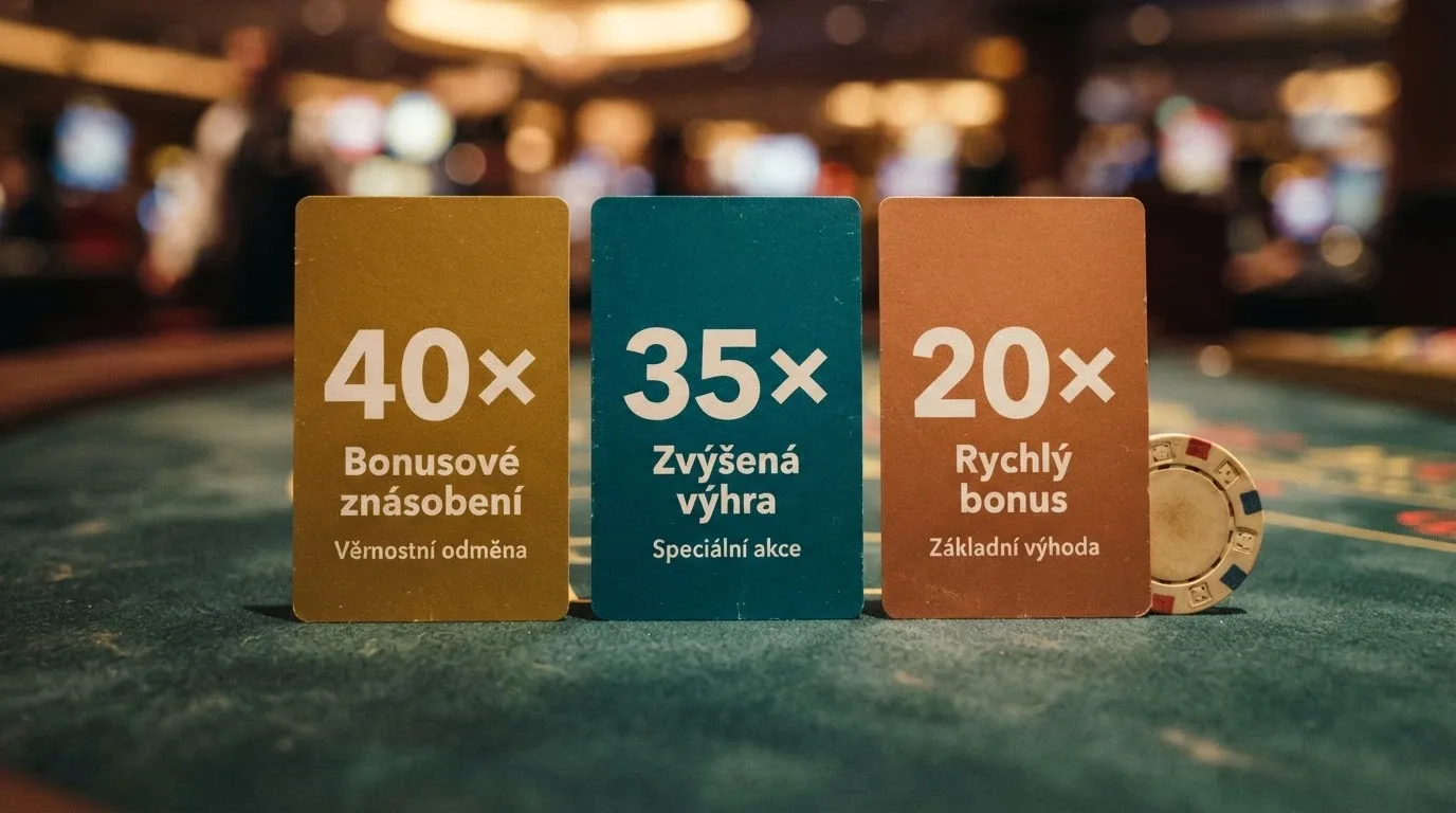 Vizuální srovnání tří bonusových balíčků se zvýrazněným násobkem protočení a reálnou hodnotou po protočení