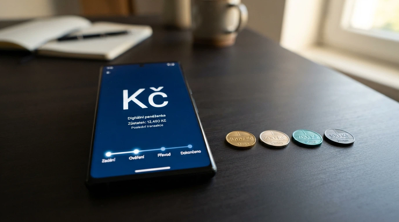 Peněženka s ikonami BTC, ETH, USDT a ADA vedle časové osy transakce
