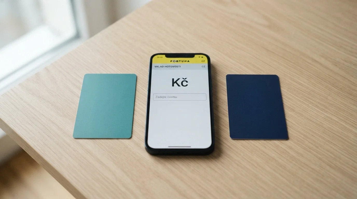 Mobil s otevřenou platební bránou, vedle něj Paysafecard karta a platební karta, na obrazovce pole pro zadání částky v Kč