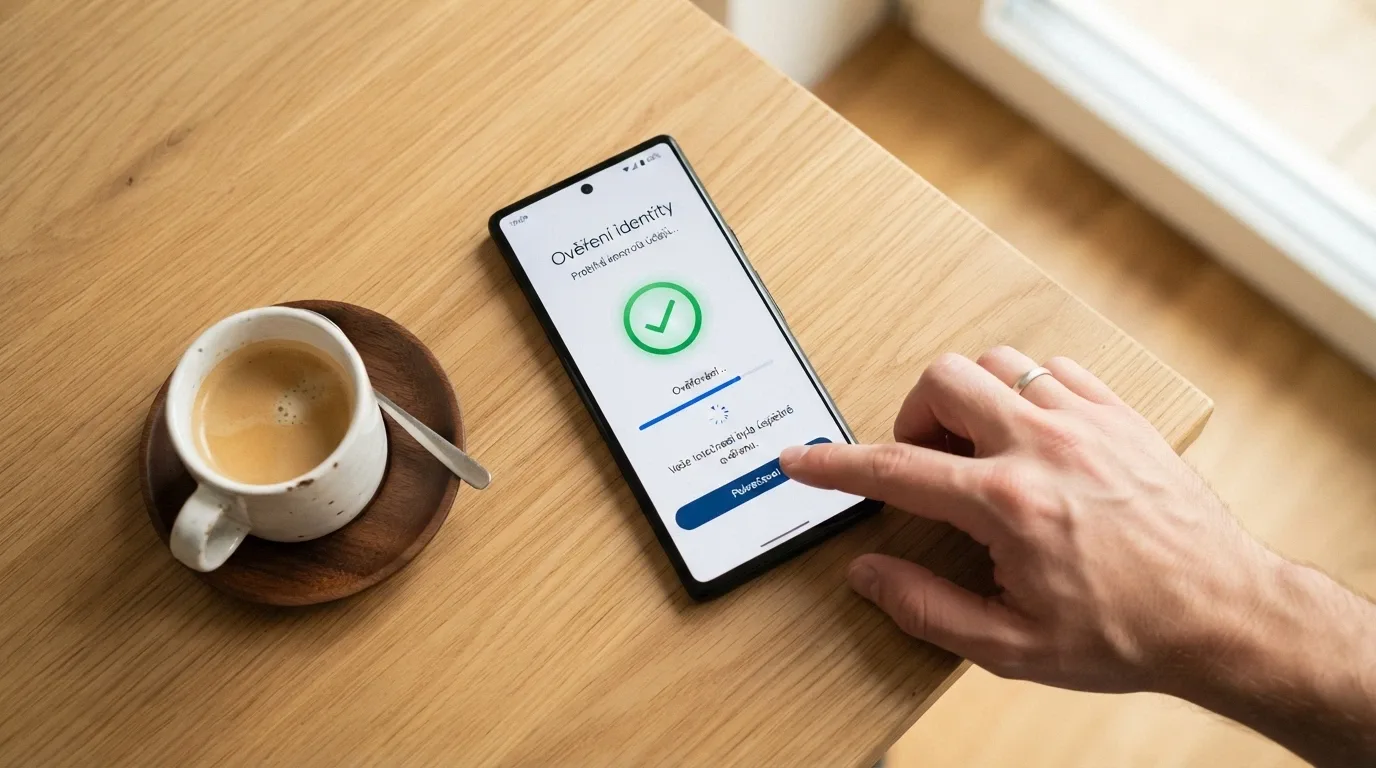 Mobilní telefon s obrazovkou ověření totožnosti přes BankID během registrace do online casina