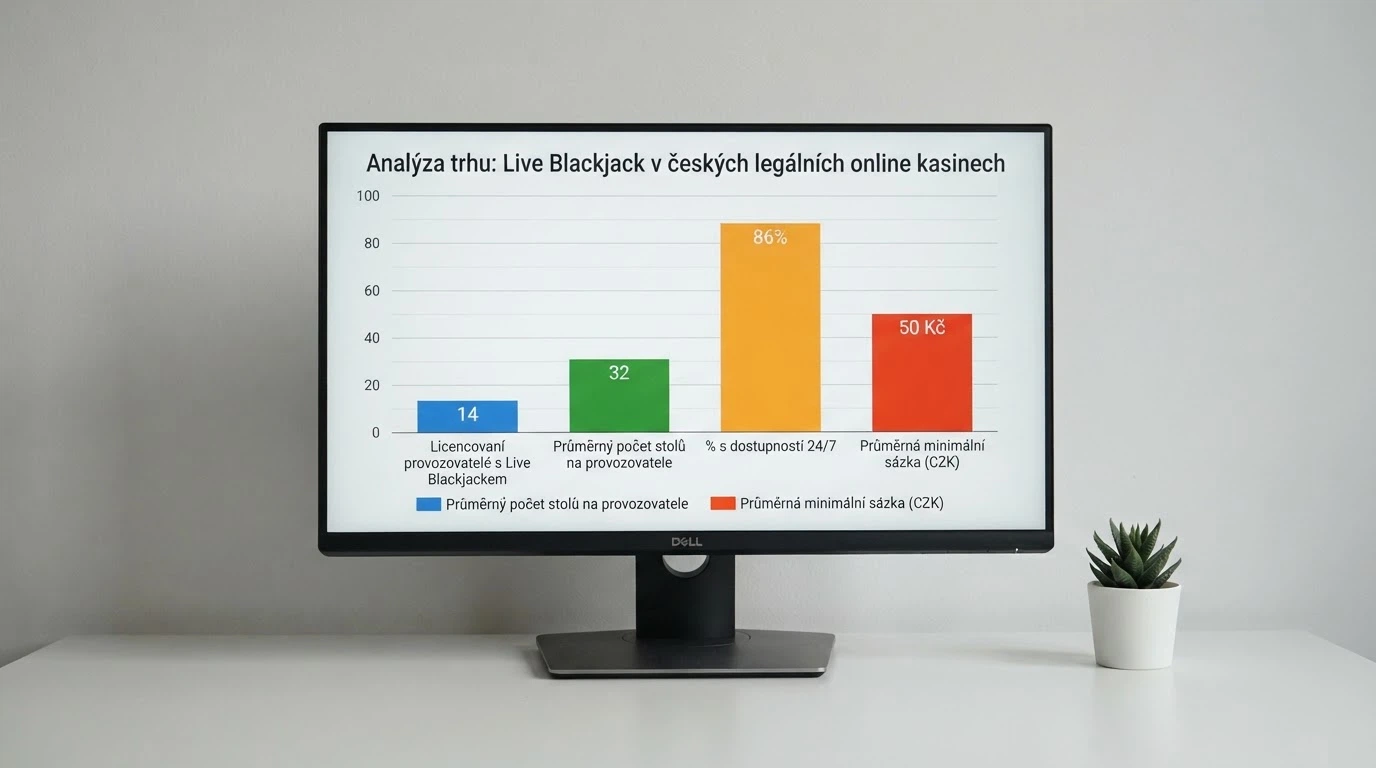 Srovnávací tabulka českých online casin s nabídkou živého blackjacku na obrazovce monitoru